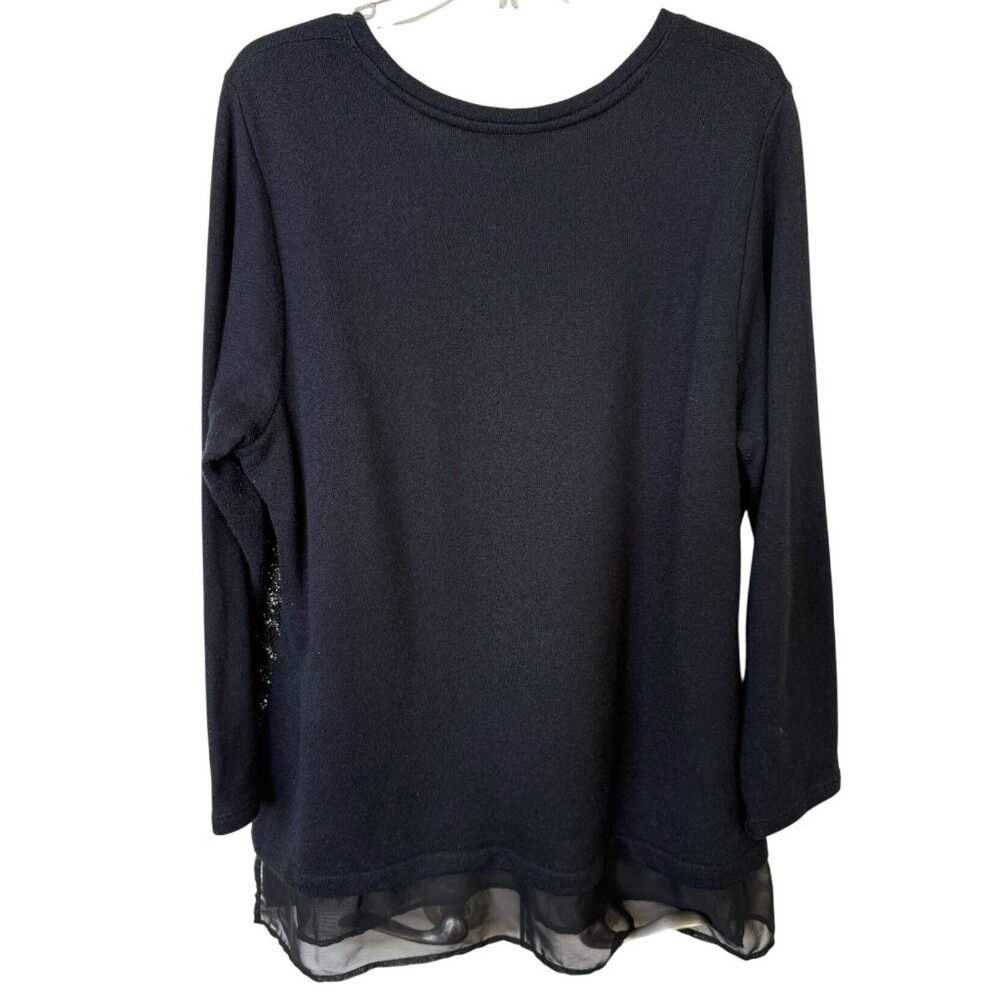 Style & Co Woman 2X Black Metallic Knit Top Sheer Hem Sweater with Sparkle Party - Picture 2 of 7